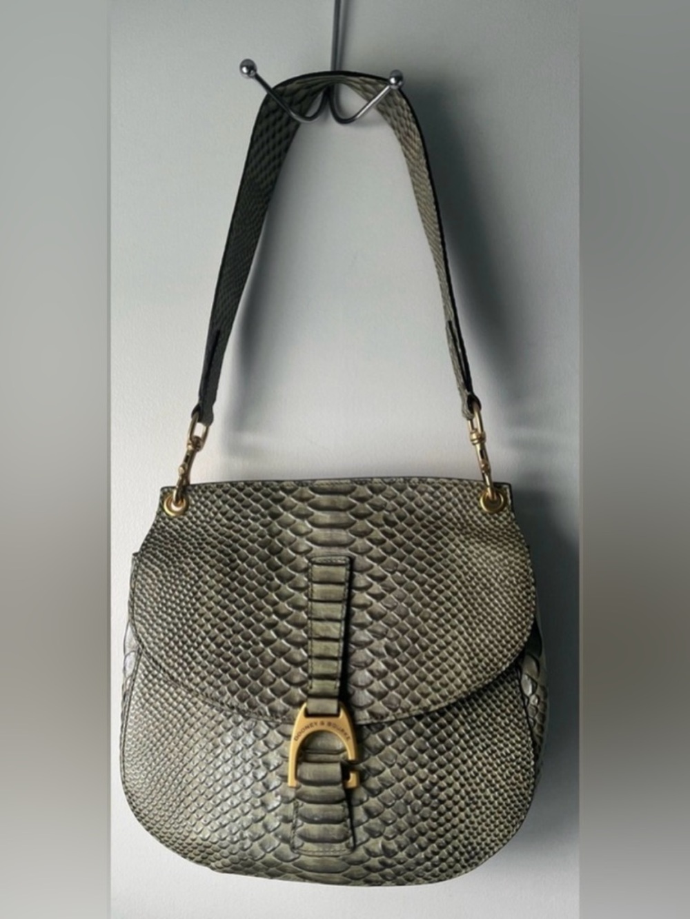 Vintage Dooney & Bourke Emerson North South Reese Python Embossed Shoulder Bag